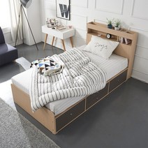 케이컴퍼니 이음LED수납헤드 슈퍼싱글 서랍침대세트(본넬양면매트리스), 메이플그레이