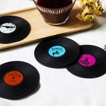 더시스 LP 컵받침 실리콘 빈티지 컵받침대, 화이트