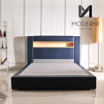모더니가구 로더 LED 가죽침대, 네이비, 퀸