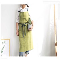 프리미엄 린넨앞치마 원피스형 어린이집교사 앞치마, 올리브그린, 1개
