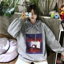 [지지아나] 기모 프린팅 오버핏 스카프 후드티
