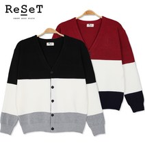 리셋 MD_캐시미어 블록 브이넥 가디건