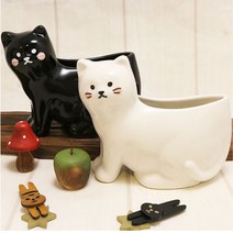 일본 고양이 밥주걱꽂이 밥주걱스탠드, 블랙, 1개