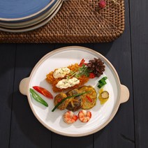 소야 아름 도자기 정품)여주도자기 손잡이 원형접시 3호 그릇 공기대접세트, 블루