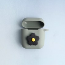 스마트커버 데이지꽃 퍼플 플라워 에어팟키링 에어팟케이스 자동차키홀더, 그레이케이스_블랙꽃