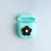 스마트커버 데이지꽃 퍼플 플라워 에어팟키링 에어팟케이스 자동차키홀더, 민트케이스_블랙꽃