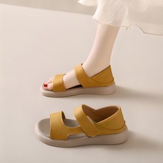 POMTOR 여성샌들 통굽 가죽 쿠션 슬리퍼 키높이 여름샌들