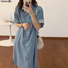 레몬소울 스위 루즈핏 데님 반팔 원피스