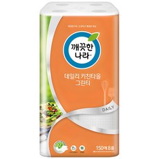 깨끗한나라 데일리 키친타올 그린티 천연펄프 티슈, 150개입, 1개 8롤, 1팩