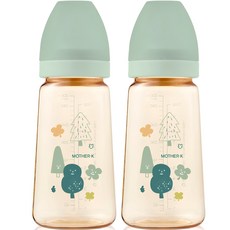 마더케이 베이직 PPSU 포레스트 무꼭지 젖병, 민트, 280ml, 2개