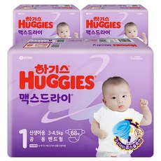 하기스 2024 맥스드라이 밴드형 기저귀 남여공용 신생아용 3~4.5kg, 1단계, 204매