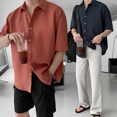 올멋 고퀄리티 린넨 셔츠 아이스 린넨 카라 반팔 셔츠