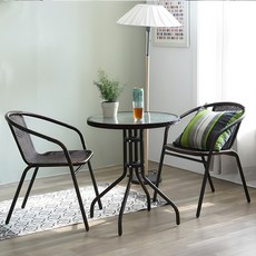 베스트리빙 어디에서나 사용가능한 심플한 원형 다용도 라탄 야외용 베란다 부부 티테이블세트/테이블+의자2개 3color