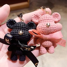 버블리데이 귀여운 니트 곰돌이 키링 2종 세트, 블랙 + 핑크, 1세트