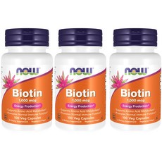 NOW Foods 生物素1000mcg能量膠囊, 100顆, 3罐