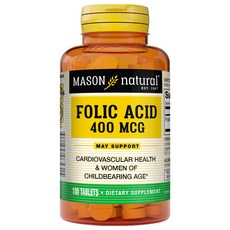 Mason Naturals 葉酸補充錠 400mcg, 100顆, 1罐