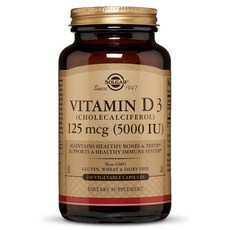 SOLGAR 維他命D3膽鈣化醇素食膠囊 5000lU, 240顆, 1罐