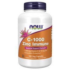 NOW Foods 維他命C-1000鋅素食膠囊, 1個, 180顆