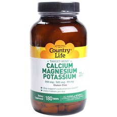 Country Life 鈣鎂鉀補充錠 無麩質 無糖, 180顆, 1罐