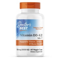 Doctor's BEST 維生素 D3 + K2 MK-7 125 微克素食膠囊, 1個, 60顆