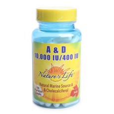 네이쳐스라이프 Natures Life A & D 10000IU 400IU 베지테리안 캡슐, 100개입, 1개