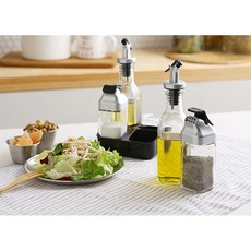 시노글라스 드레싱 세트 실버, 1세트, 그레이 오일병 실버 150ml x 2p + 원터치 양념병 실버 80ml x 2p + 거치대