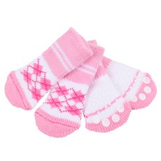퍼피아 아가일 강아지 미끄럼방지 양말 4p, 핑크, 1개