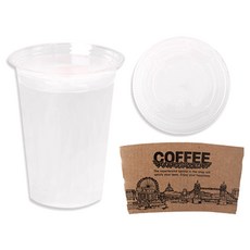 투명 PET 아이스컵+평뚜껑+홀더, 410ml, 100개, 1세트
