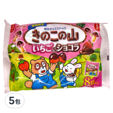 meiji 明治 香菇造型餅乾 草莓&可可風味, 96g, 5包
