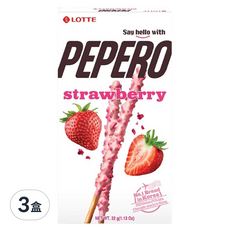 LOTTE 樂天 PEPERO草莓脆粒餅乾棒3盒裝，酥脆口感，獨立包裝，草莓控必備, 32g, 3盒
