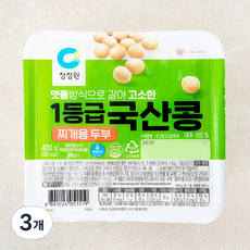 청정원 1등급 국산콩 고소한 두부 찌개용, 400g, 3개