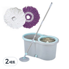Ocean Well Living濕抹布清掃器脫水筒+拖把桿+超細纖維抹布 白色+紫色, 2組