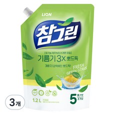참그린 레몬 녹차 뽀드득 어드밴스 주방세제 리필, 1.2L, 3개