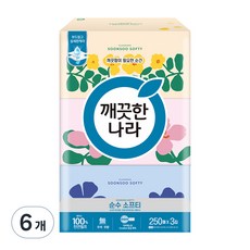 깨끗한나라 순수 소프티 천연펄프 미용티슈 2겹, 250매, 6개
