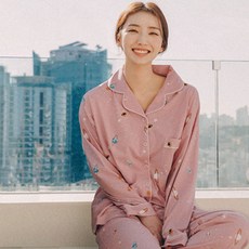 파란 여성용 갤럭시 잠옷 상하의 세트