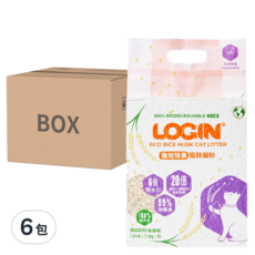 LOGIN 洛格 強效除臭稻殼貓砂 1.5mm, 無香精, 2.5kg, 6包