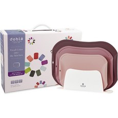 도블레 칼집나지 않는 도마세트, 버건디 대 + 말린장미 중 + 살몬 소 + 거치대 + 블랙 선물박스,