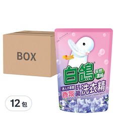 白鴿 天然濃縮香氛抗菌迷人小蒼蘭洗衣精 補充包 6包 Set, 中性配方 溫和不刺激, 2kg, 12包