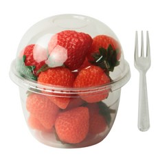 아이엔피 PET 아이스컵 바디 지름 98mm 300ml + 돔무타공 뚜껑 + 세발 미니 포크 세트, 50세트