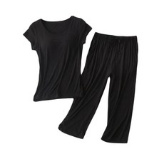 NEW FORCE 莫代爾Bra短袖七分褲套裝 - 居家服, 鬆緊腰帶設計, 舒適面料, XL, 黑色