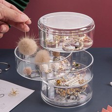 拍平方 飾品旋轉收納盒 四層 透明 飾品收納盒 戒指 耳環 項鍊 收納, 1個