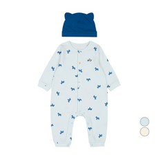 에뜨와 유아용 리밍 면 우주복 + 모자 세트