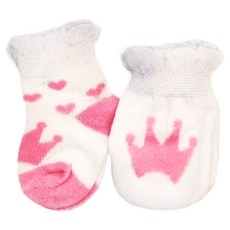 Lucky Baby 新生兒純棉護手套/襪套2件組, 尺寸: 8x6.5公分/8x7.5公分, 0-6個月適用, 皇冠, 手套8 x 6.5cm + 腳套8 x 7.5cm