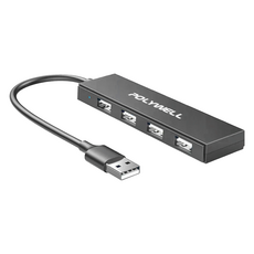 POLYWELL 寶利威爾 USB2.0 4埠集線器, 黑色, 1個