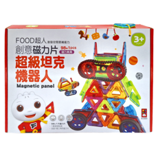 FOOD超人 創意磁力片 超級坦克機器人, 98+1pcs 磁力教具, 3歲以上, Multi-color, 1盒