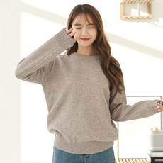 빼빼 여성용 부드러운 앙고라터치 소프트 라운드넥 니트 티셔츠