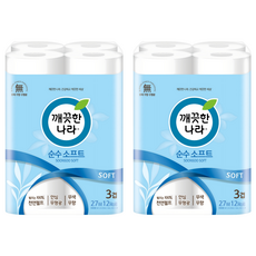 깨끗한나라 순수 소프트 천연펄프 3겹 고급롤화장지, 27m, 12개입, 2개