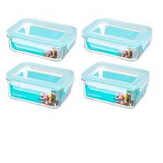 Glasslock 韓國製強化玻璃微波保鮮盒經典4件組 長方1000ml 2個 + 1100ml 2個, 玻璃, 1組
