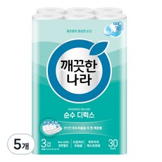 깨끗한나라 순수 디럭스 천연펄프 3겹 화장지, 30m, 30개입, 5개