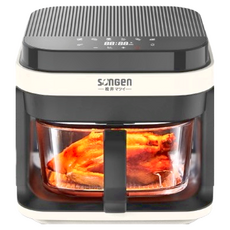 SOnGEn 松井 日系美廚 3D熱旋晶鑽玻璃氣炸鍋, 5.5L大容量, 減少油脂80%, 全玻璃炸籃, SG-421GAF-W, 白色